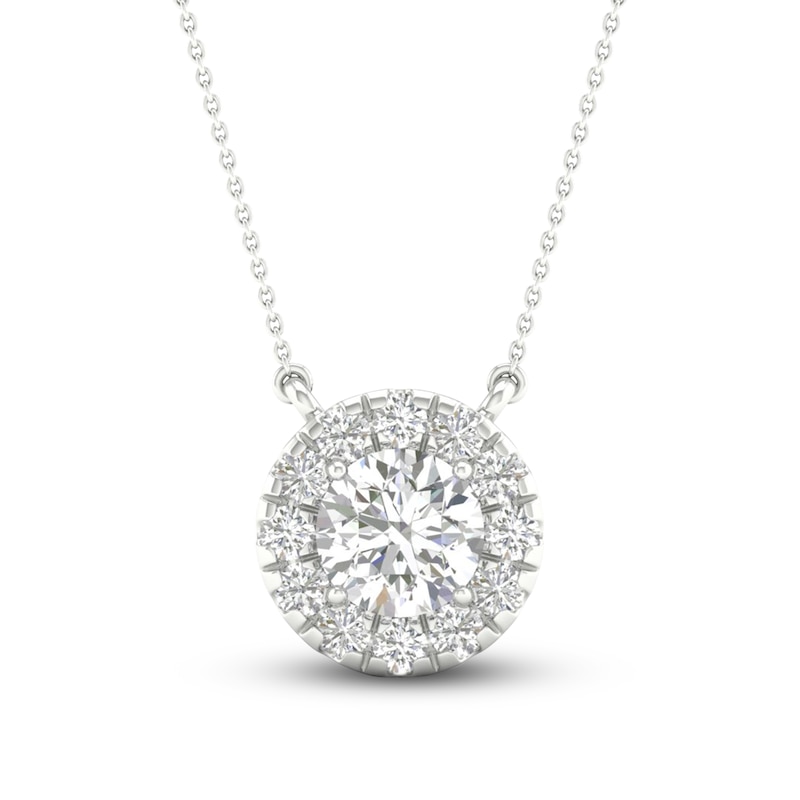 Main Image 1 of Lab-Grown Diamond Halo Necklace 1-1/8 ct tw 14K White Gold 18"