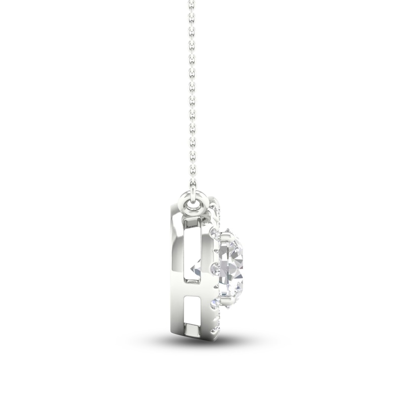 Lab-Created Diamond Halo Necklace 1-1/8 ct tw 14K White Gold 18"