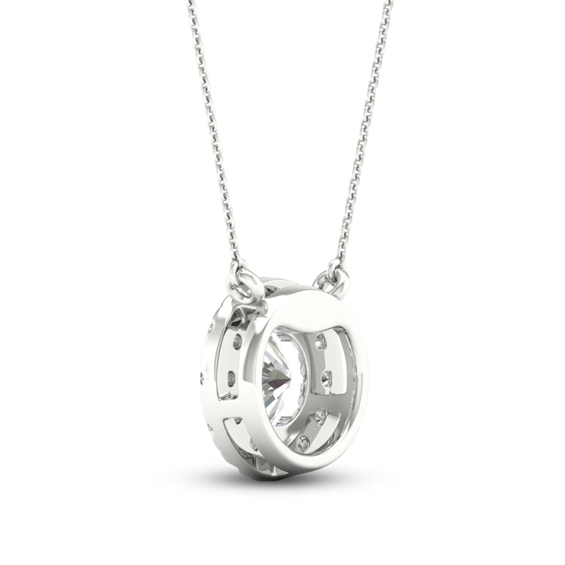 Main Image 3 of Lab-Grown Diamond Halo Necklace 1-1/8 ct tw 14K White Gold 18"