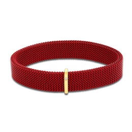 ZYDO Men's Red Stretch Bracelet 18K Yellow Gold/Stainless Steel 7.5&quot;
