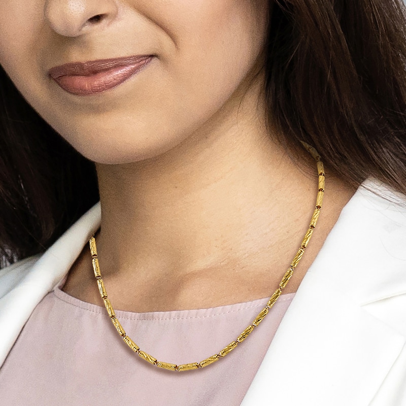 Main Image 6 of High-Polish Bamboo Chain Necklace 24K Yellow Gold 18" 4.0mm