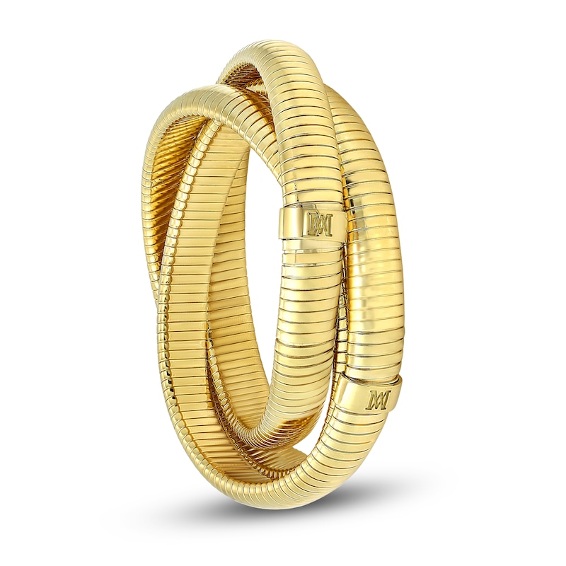 LUXE by Italia D'Oro Hollow Triple Tubogas Bangle Bracelet 18K Yellow Gold 7" 10.0mm