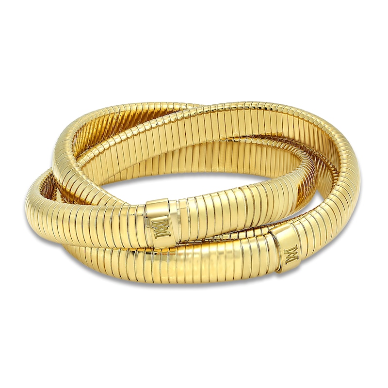 LUXE by Italia D'Oro Hollow Triple Tubogas Bangle Bracelet 18K Yellow Gold 7" 10.0mm