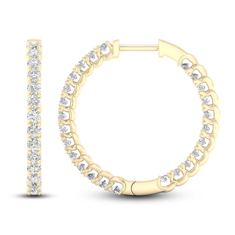 Main Image 3 of Lab-Grown Diamond Hoop Earrings 1-1/2 ct tw 14K Yellow Gold