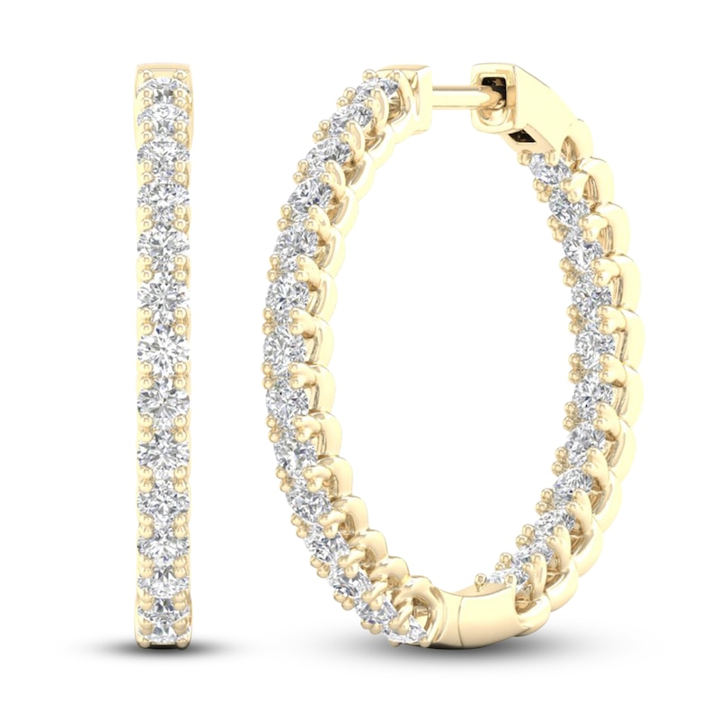 Main Image 4 of Lab-Grown Diamond Hoop Earrings 1-1/2 ct tw 14K Yellow Gold