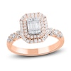Thumbnail Image 1 of Baguette & Round-Cut Diamond Double Halo Bridal Set 7/8 ct tw 14K Rose Gold