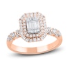 Thumbnail Image 2 of Baguette & Round-Cut Diamond Double Halo Bridal Set 7/8 ct tw 14K Rose Gold