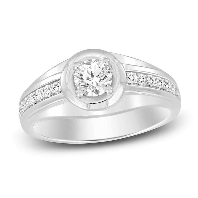 Main Image 1 of Men's Lab-Grown Diamond Ring 3/4 ct tw Round 14K White Gold