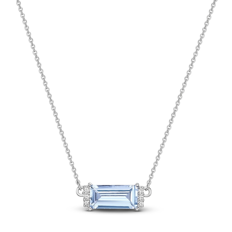 Baguette-Cut Natural Aquamarine & Diamond Necklace 1/20 ct tw 14K White Gold 18"