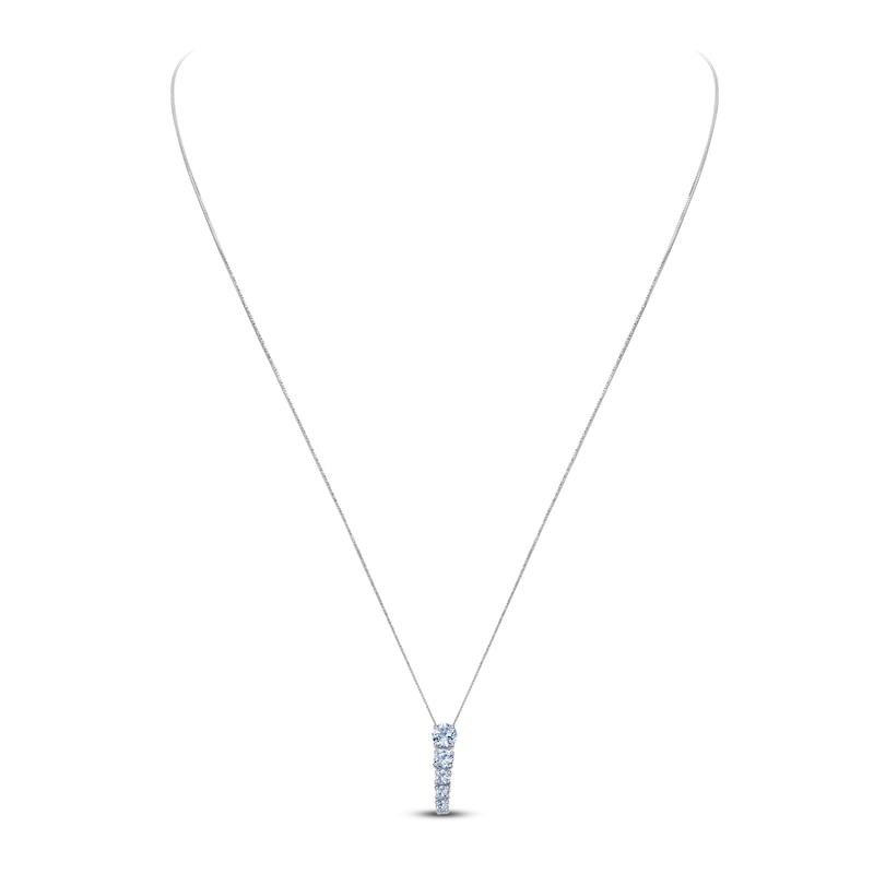 Baguette-Cut Natural Aquamarine & Diamond Necklace 1/20 ct tw 14K White Gold 18"