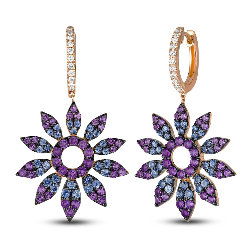 Main Image 2 of Le Vian Natural Sapphire & Amethyst Earrings 1/4 ct tw Diamonds 14K Strawberry Gold