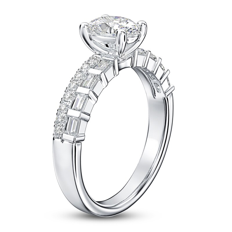 Emerald, Round & Baguette-Cut Diamond Engagement Ring 1 ct tw 14K White Gold