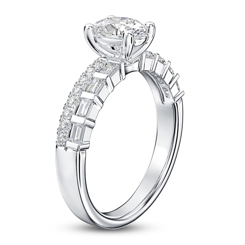 Main Image 2 of Oval, Baguette & Round-Cut Diamond Engagement Ring 1 ct tw 14K White Gold