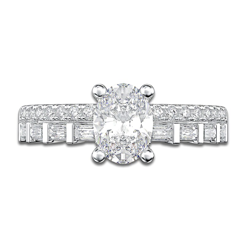 Emerald, Round & Baguette-Cut Diamond Engagement Ring 1 ct tw 14K White Gold