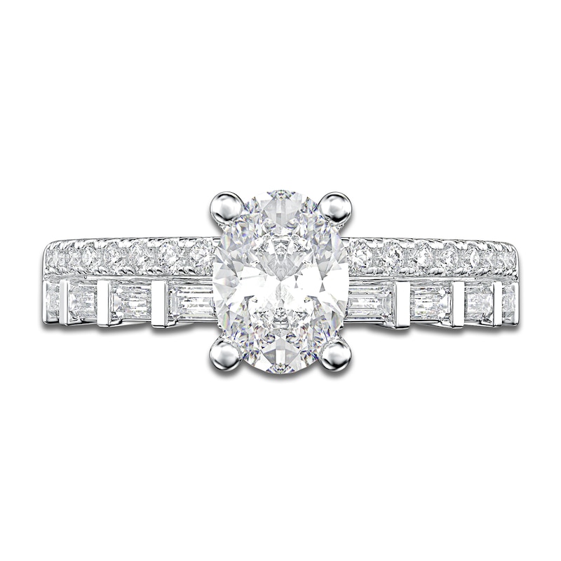 Oval, Baguette & Round-Cut Diamond Engagement Ring 1 ct tw 14K White Gold