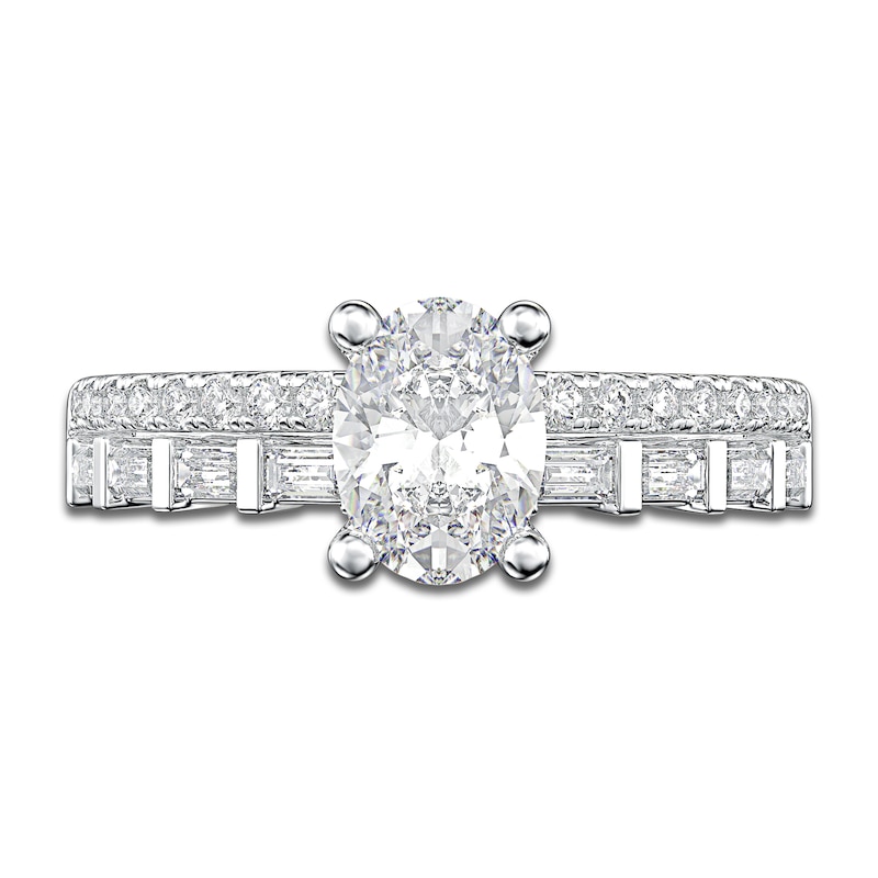 Main Image 3 of Oval, Baguette & Round-Cut Diamond Engagement Ring 1 ct tw 14K White Gold