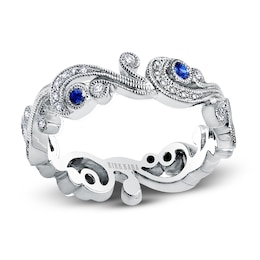 Kirk Kara Natural Blue Sapphire & Diamond Lace Wedding Band 1/8 ct tw Platinum
