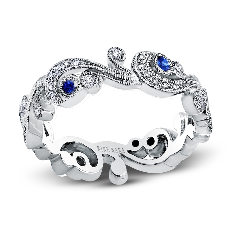 Main Image 1 of Kirk Kara Natural Blue Sapphire & Diamond Lace Wedding Band 1/8 ct tw Platinum