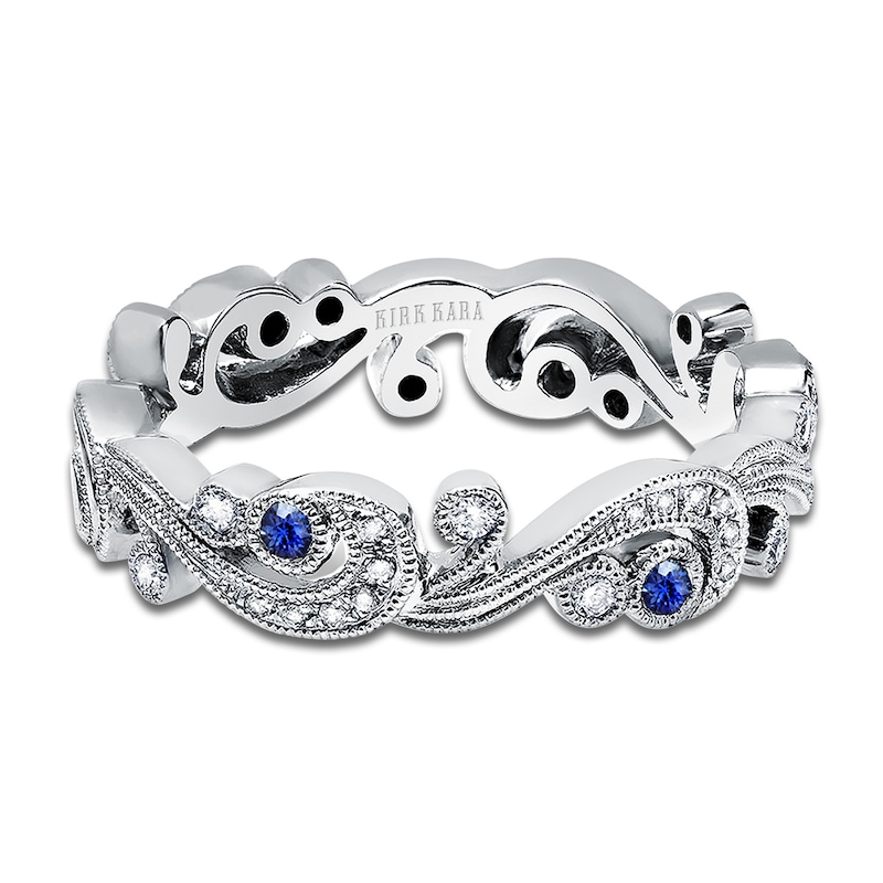 Main Image 2 of Kirk Kara Natural Blue Sapphire & Diamond Lace Wedding Band 1/8 ct tw Platinum