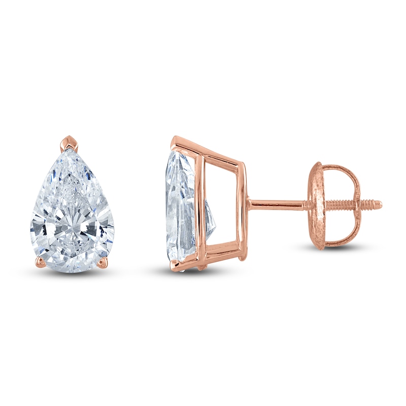 Main Image 1 of Pear-Shaped Lab-Grown Diamond Solitaire Stud Earrings 2 ct tw 14K Rose Gold (F/SI2)