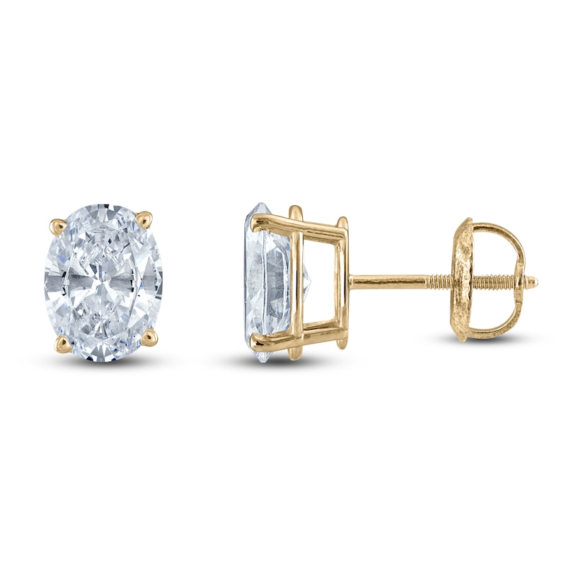 Main Image 1 of Oval-Cut Lab-Grown Diamond Solitaire Stud Earrings 1/2 ct tw 14K Yellow Gold (F/SI2)