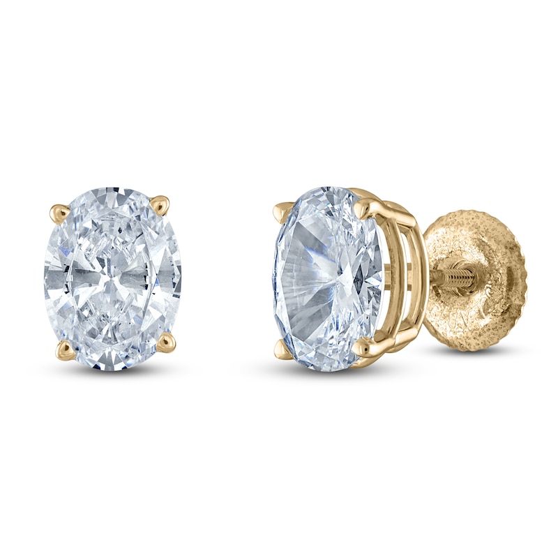 Main Image 2 of Oval-Cut Lab-Grown Diamond Solitaire Stud Earrings 1/2 ct tw 14K Yellow Gold (F/SI2)