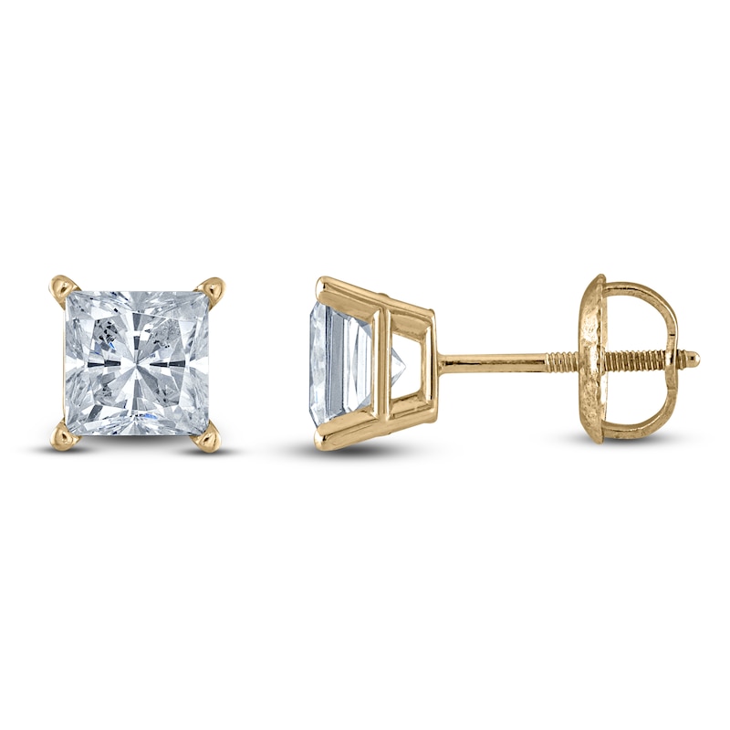 Certified Princess-Cut Diamond Solitaire Stud Earrings 1-1/5 ct tw 14K Yellow Gold (I/I1)