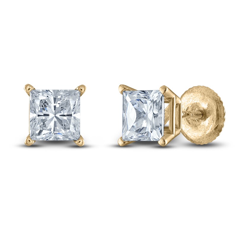 Main Image 2 of Certified Princess-Cut Diamond Solitaire Stud Earrings 1-1/5 ct tw 14K Yellow Gold (I/I1)