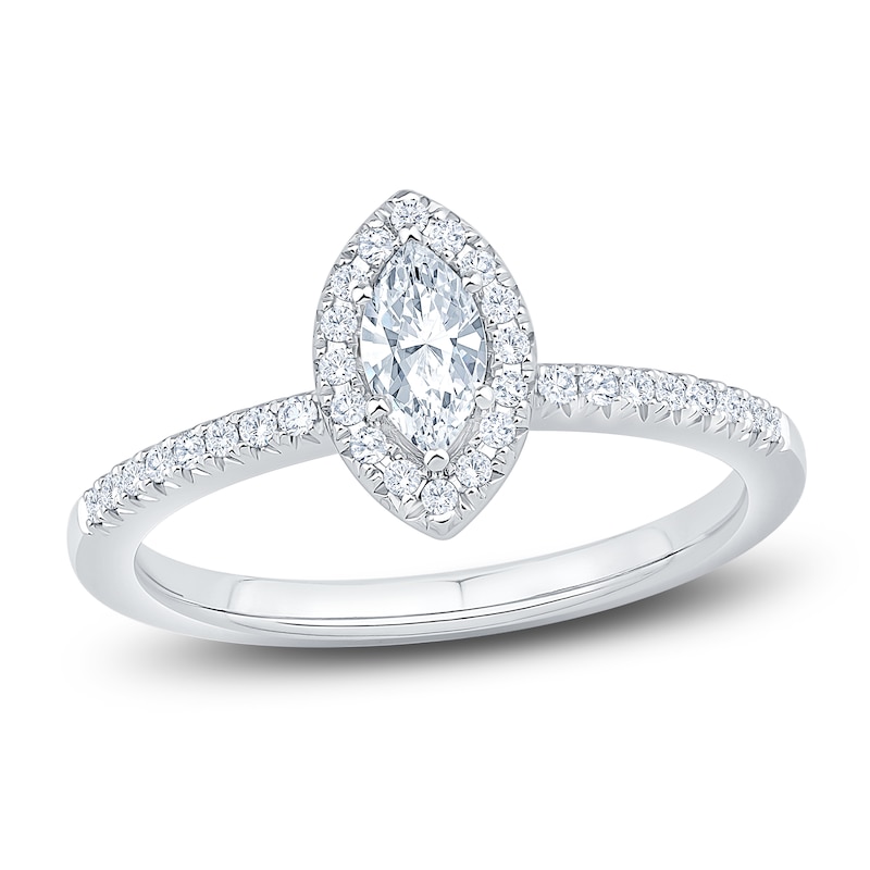 Main Image 1 of Brilliant Moments Marquise-Cut Halo Engagement Ring 1/2 ct tw 14K White Gold