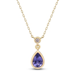 Pear-Shaped Natural Tanzanite & Diamond Bezel Necklace 1/15 ct tw 10K Yellow Gold 18"