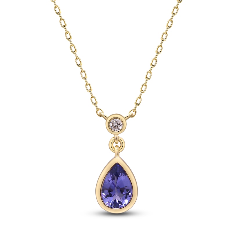 Main Image 1 of Pear-Shaped Natural Tanzanite & Diamond Bezel Necklace 1/15 ct tw 10K Yellow Gold 18"