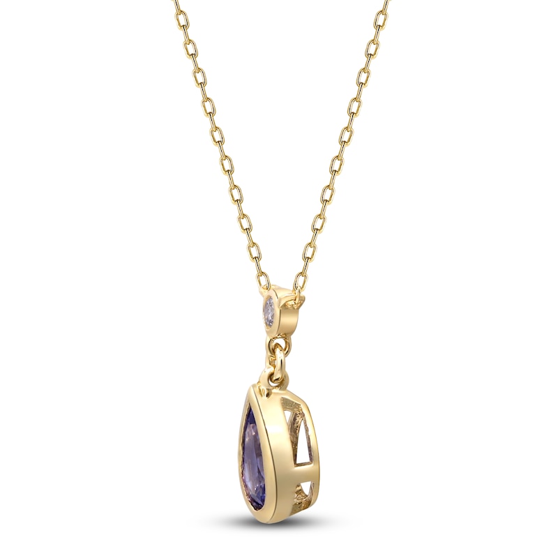 Main Image 2 of Pear-Shaped Natural Tanzanite & Diamond Bezel Necklace 1/15 ct tw 10K Yellow Gold 18"