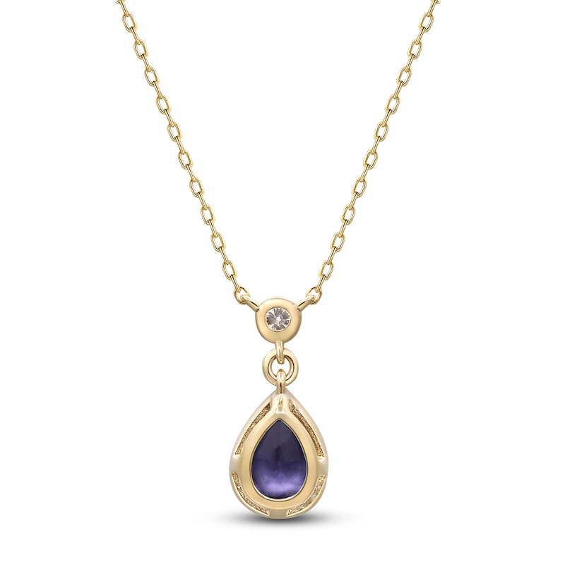 Main Image 3 of Pear-Shaped Natural Tanzanite & Diamond Bezel Necklace 1/15 ct tw 10K Yellow Gold 18"