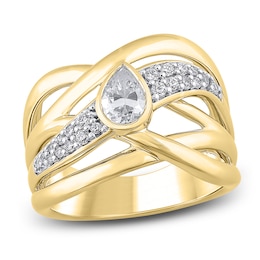 Pear-Shaped Diamond Multi-Row Crossover Anniversary Ring 3/4 ct tw 14K Yellow Gold