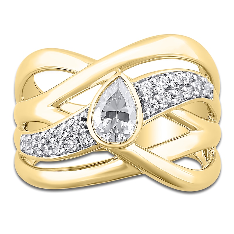 Main Image 3 of Pear-Shaped Diamond Multi-Row Crossover Anniversary Ring 3/4 ct tw 14K Yellow Gold