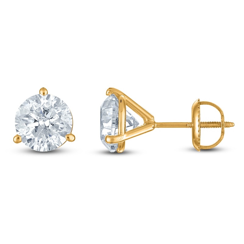 Main Image 1 of Certified Round-Cut Diamond Solitaire Stud Earrings 3 ct tw 18K Yellow Gold (SI2/I)