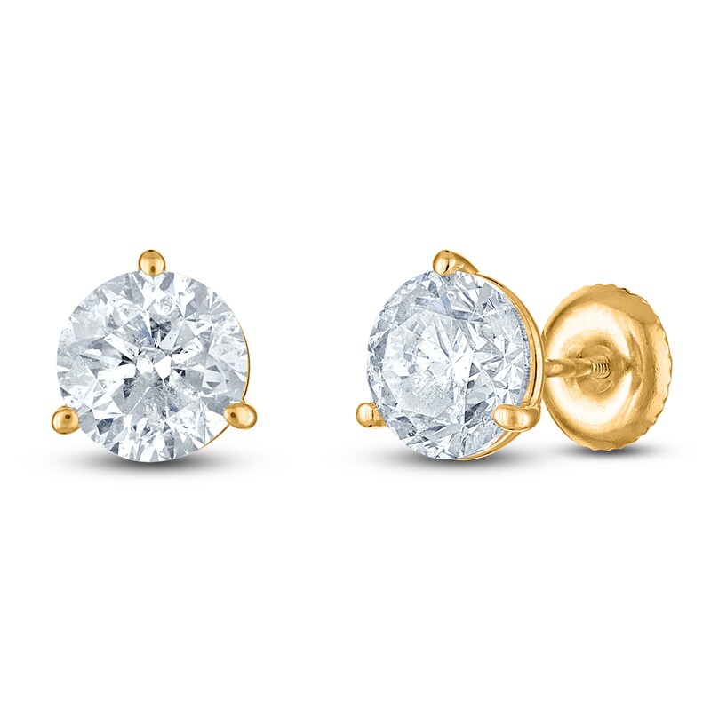 Main Image 2 of Certified Round-Cut Diamond Solitaire Stud Earrings 3 ct tw 18K Yellow Gold (SI2/I)