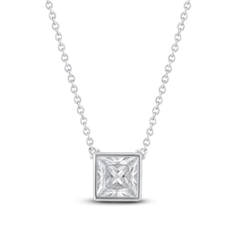 Princess-Cut Lab-Grown Diamond Bezel-Set Solitaire Necklace 1 ct tw 18K White Gold 18" (F/VS2)