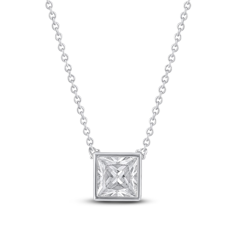 Princess-Cut Lab-Created Diamond Bezel-Set Solitaire Necklace 1 ct tw 18K White Gold 18" (F/VS2)