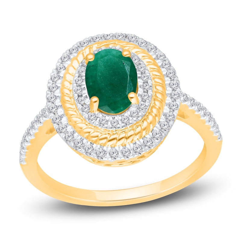 Kallati Oval-Cut Natural Emerald & Diamond Ring 1/3 ct tw 14K Yellow Gold