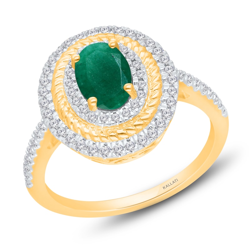 Kallati Oval-Cut Natural Emerald & Diamond Ring 1/3 ct tw 14K Yellow Gold