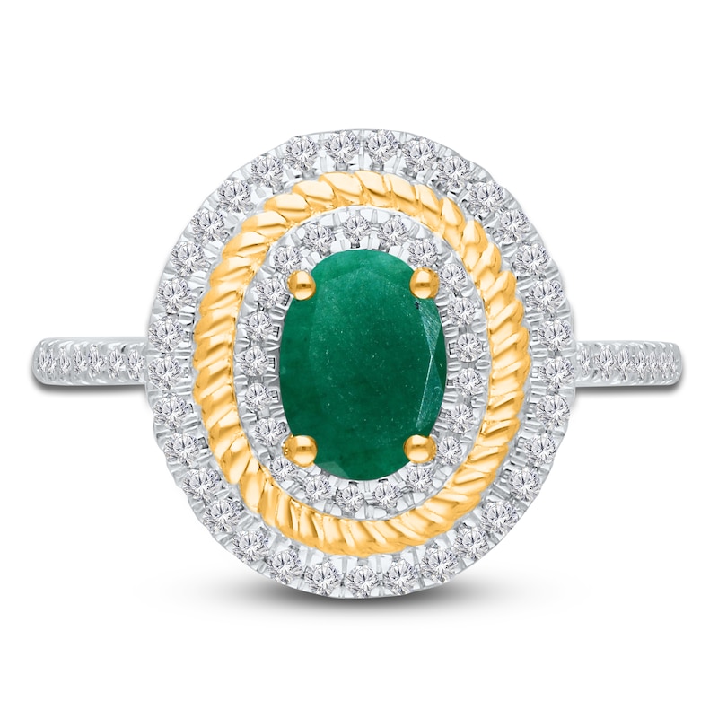Main Image 3 of Kallati Oval-Cut Natural Emerald & Diamond Ring 1/3 ct tw 14K Yellow Gold