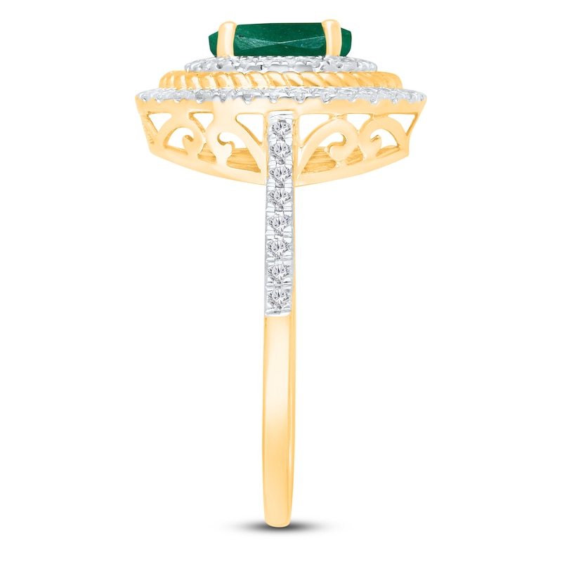Main Image 5 of Kallati Oval-Cut Natural Emerald & Diamond Ring 1/3 ct tw 14K Yellow Gold