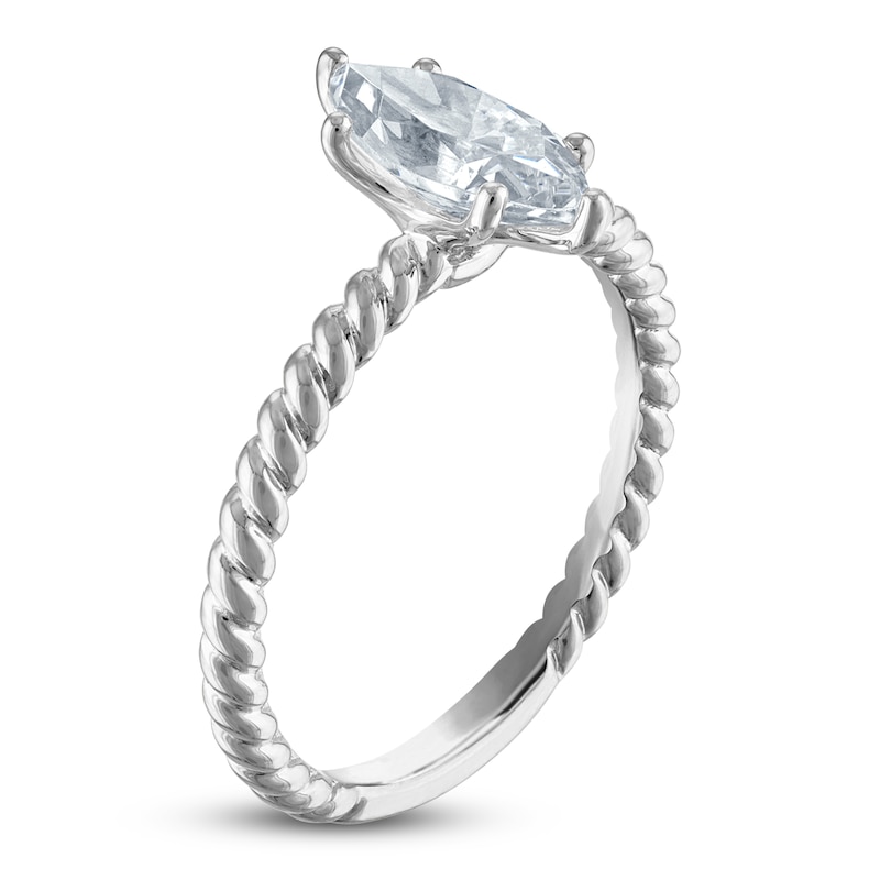 Main Image 2 of Certified Marquise-Cut Diamond Solitaire Rope Twist Engagement Ring 1 ct tw 14K White Gold (I/I1)