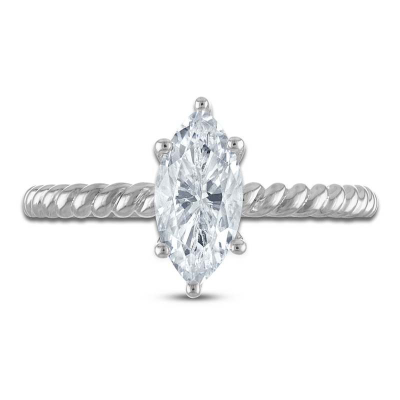 Main Image 3 of Certified Marquise-Cut Diamond Solitaire Rope Twist Engagement Ring 1 ct tw 14K White Gold (I/I1)