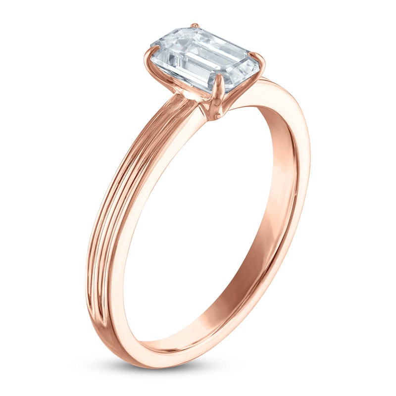 Main Image 2 of Certified Emerald-Cut Diamond Solitaire Engagement Ring 1 ct tw 14K Rose Gold (I/I1)