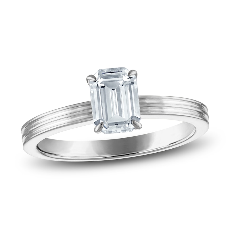 Main Image 1 of Certified Emerald-Cut Diamond Solitaire Engagement Ring 1 ct tw 14K White Gold (I/I1)