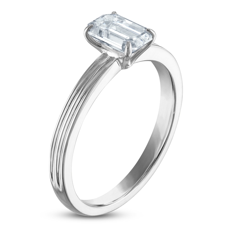 Main Image 2 of Certified Emerald-Cut Diamond Solitaire Engagement Ring 1 ct tw 14K White Gold (I/I1)