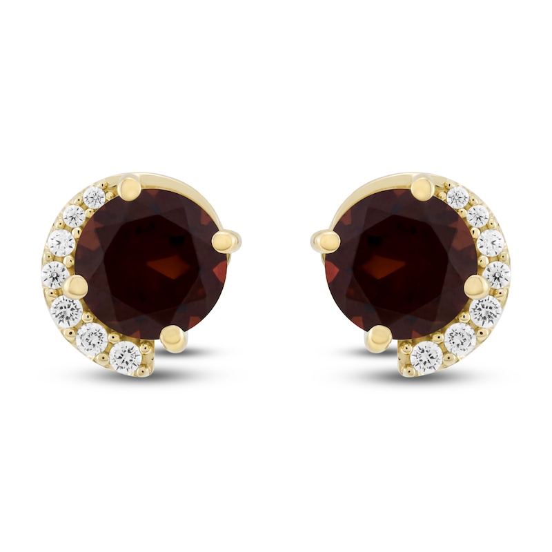 Main Image 1 of Natural Garnet & Diamond Stud Earrings 1/10 ct tw 10K Yellow Gold