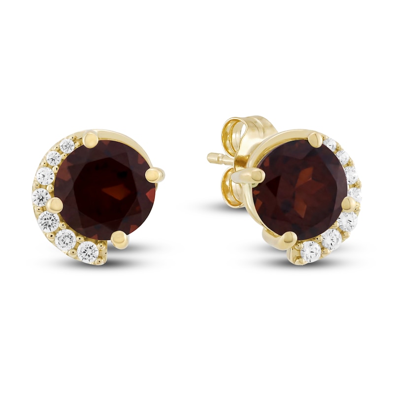 Main Image 2 of Natural Garnet & Diamond Stud Earrings 1/10 ct tw 10K Yellow Gold